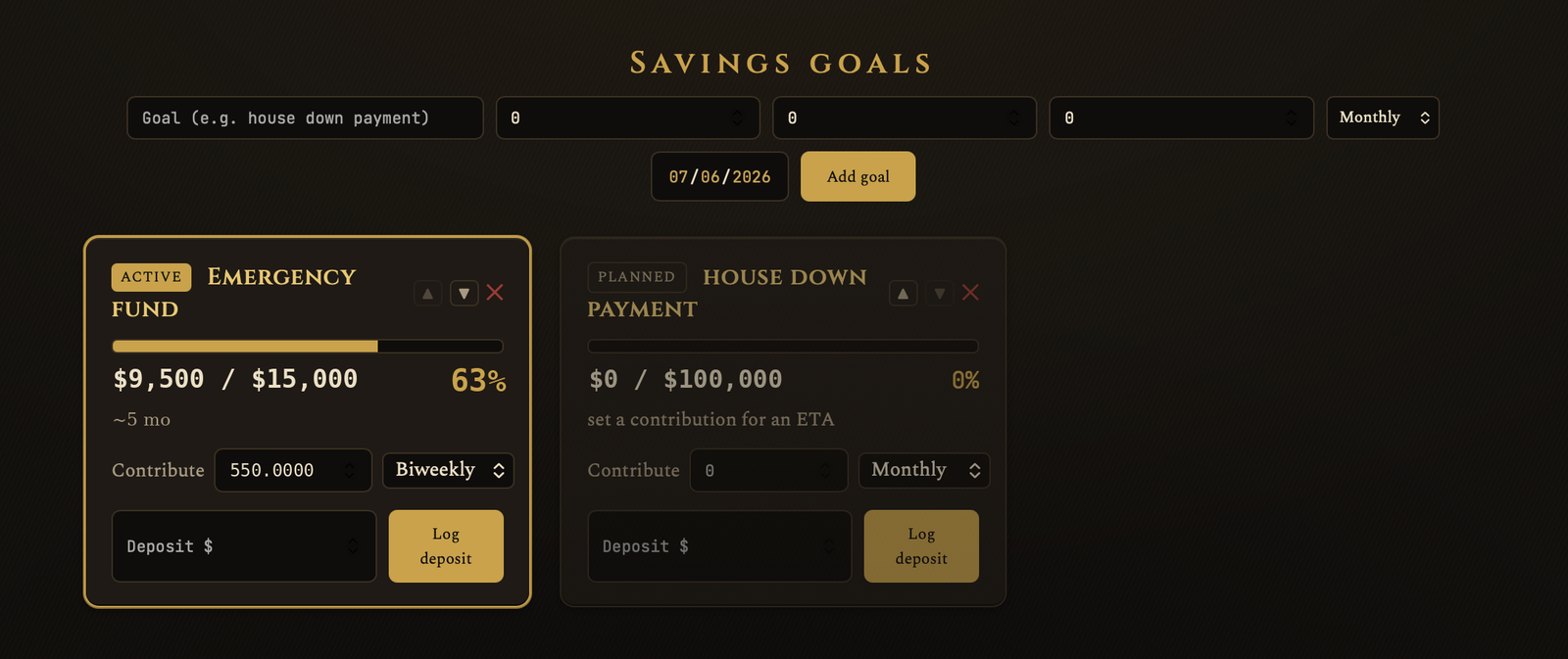 Mainspring — Savings goals